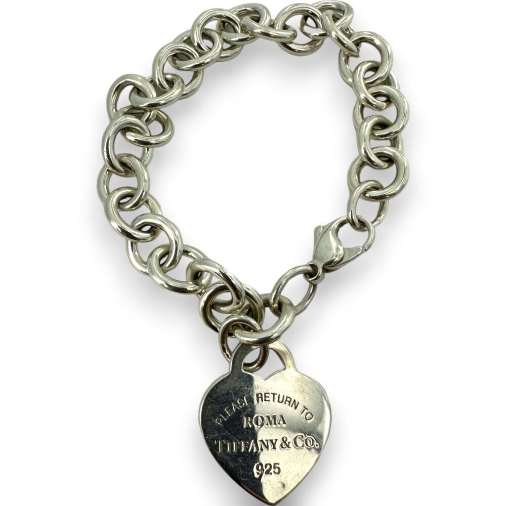 Tiffany & Co 925 Silver Return Tiffany Collection Heart Tag Charm Bracelet Roma - Picture 1 of 5